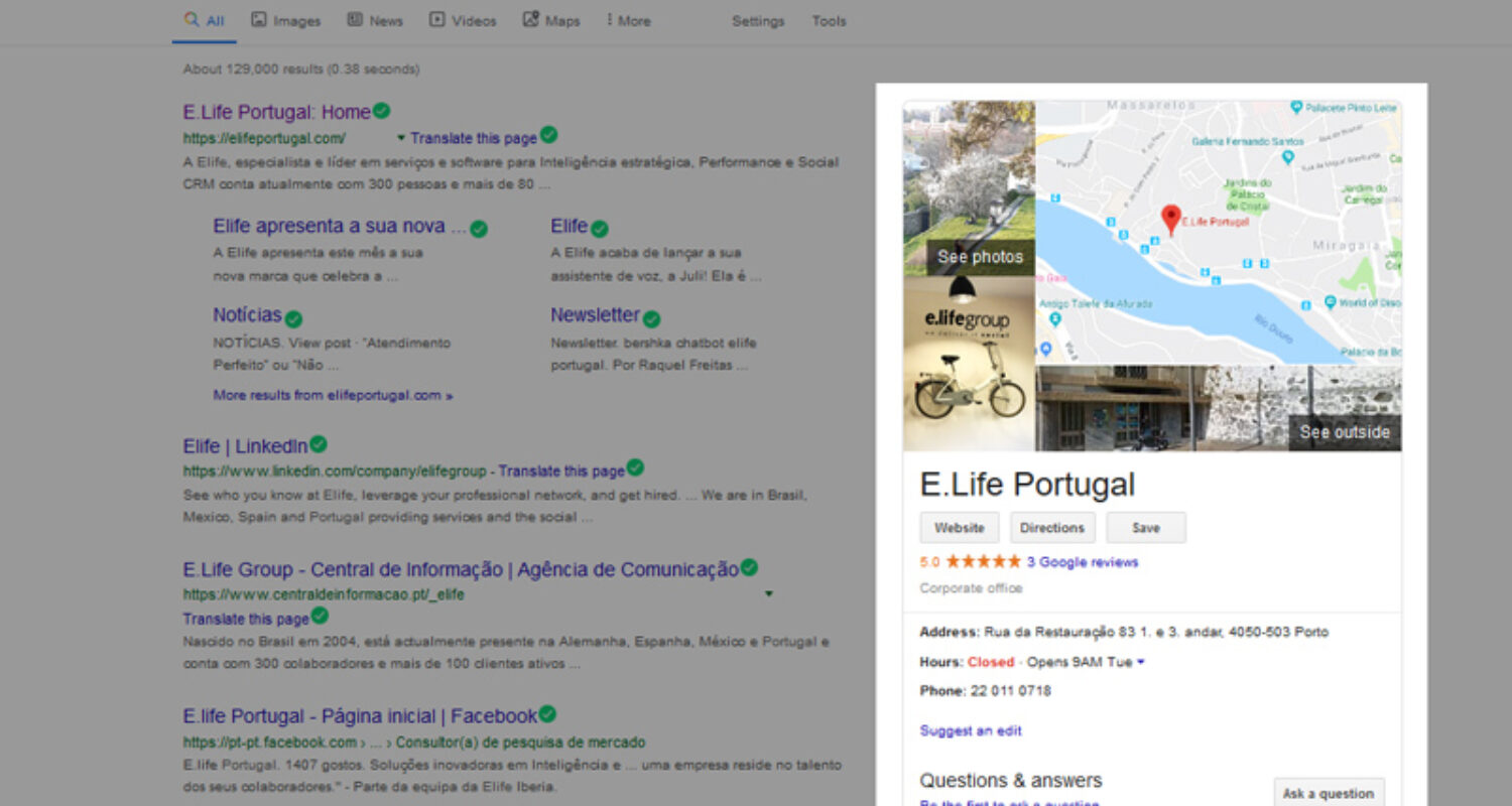 Elife Portugal reviews Google